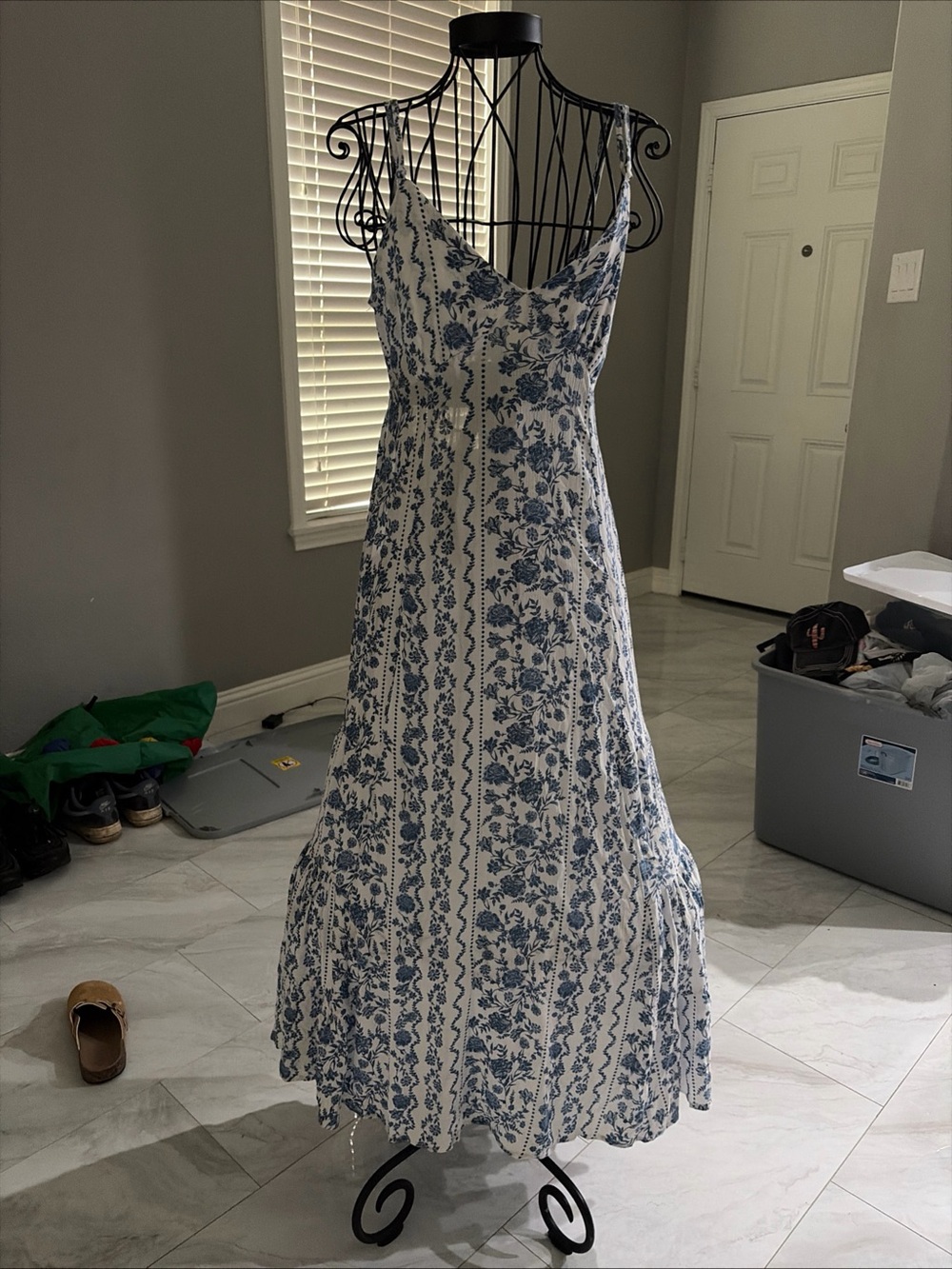 Blue Floral Print Maxi Dress - Sleeveless Summer Dress